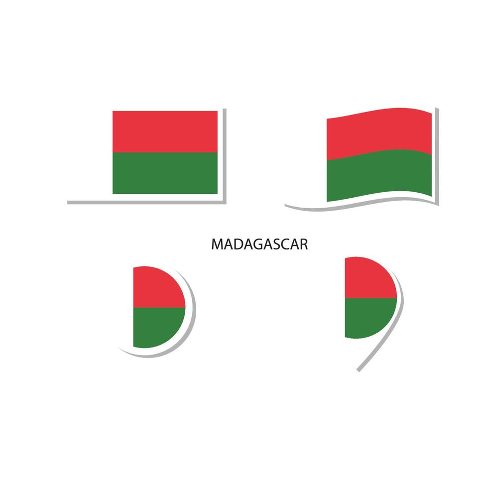 Madagascar flag logo icon set, rectangle flat icons, circular shape, marker with flags. vector