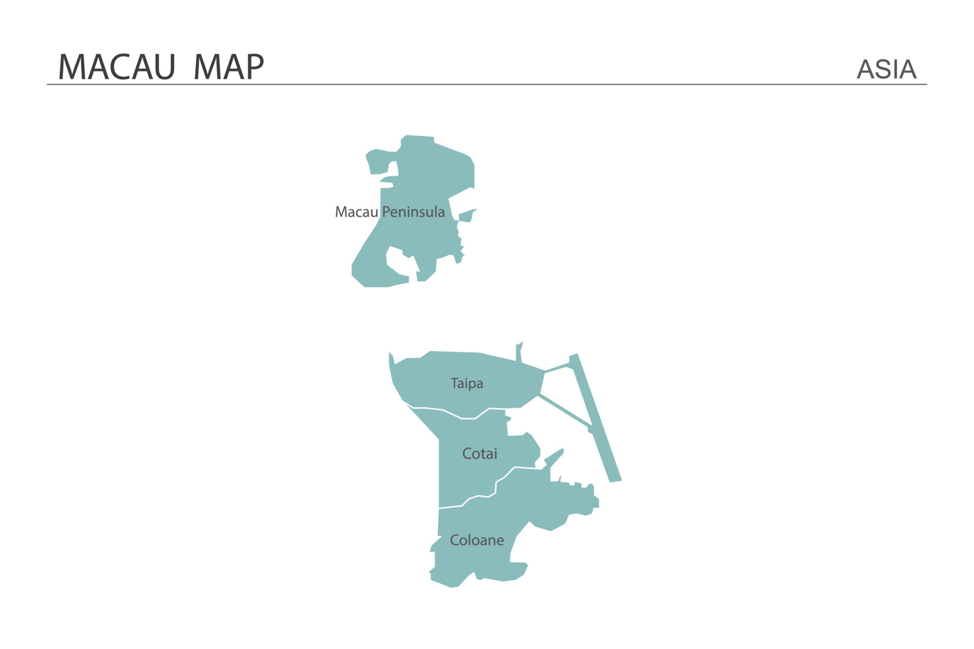 Macau map vector illustration on white background. Map have all province and mark the capital