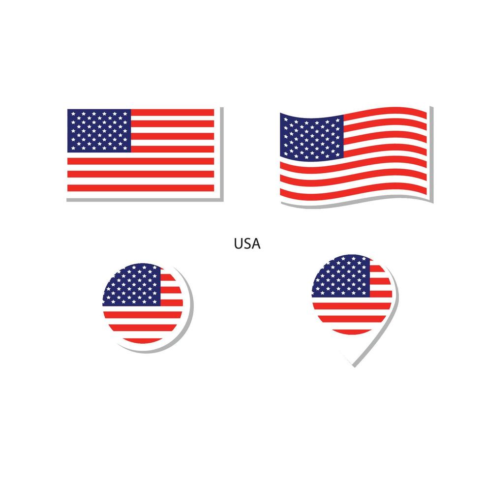 USA flag logo icon set, rectangle flat icons, circular shape, marker with flags. vector