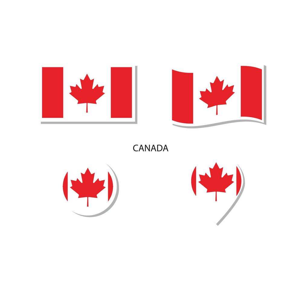 conjunto de iconos del logotipo de la bandera de canadá, iconos planos rectangulares, forma circular, marcador con banderas. vector