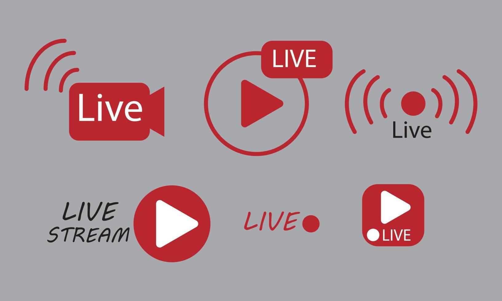 live streaming icon set in red color online live videos vector icon