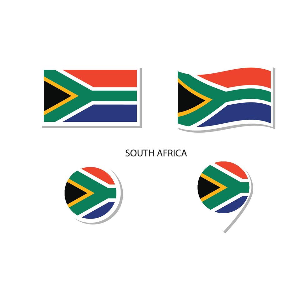 South Africa flag logo icon set, rectangle flat icons, circular shape, marker with flags. vector