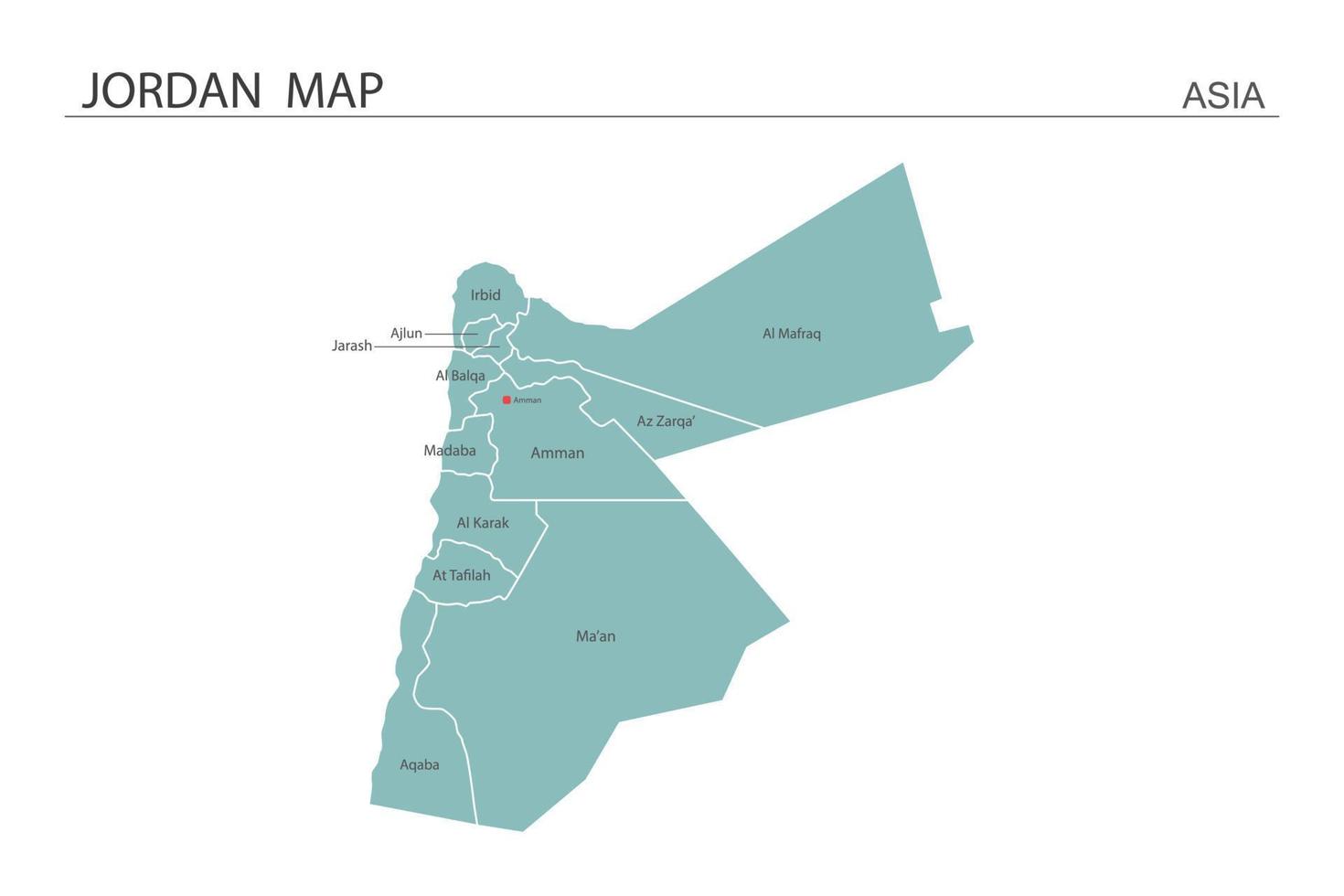 Jordan map vector illustration on white background. Map have all province and mark the capital city of Jordan.