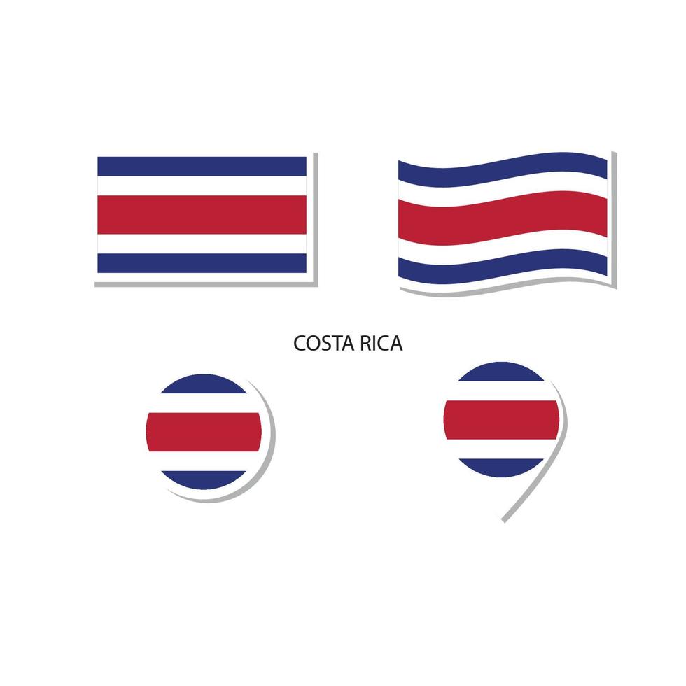 Costa rica flag logo icon set, rectangle flat icons, circular shape, marker with flags. vector
