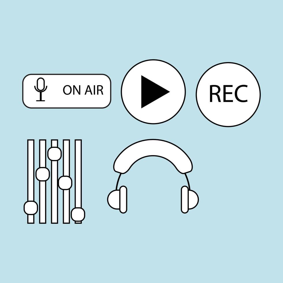 head set volume button play button audio button record on air podcast icon vector symbol