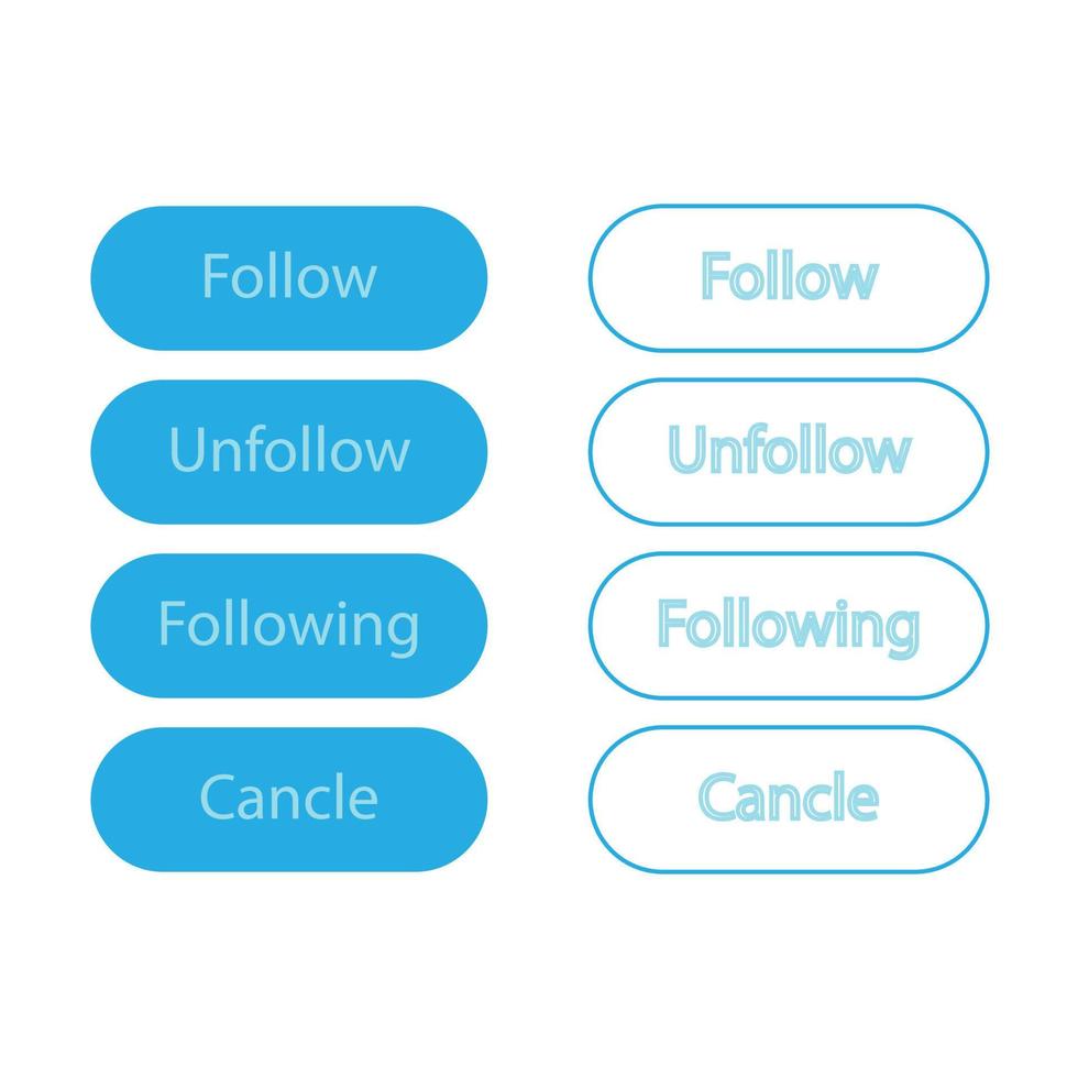 blue follow unfollow cancle button vector icon ui design