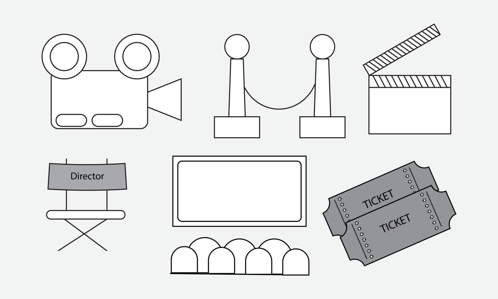 theater icon set screen camera film director ticket studio isolated background vector