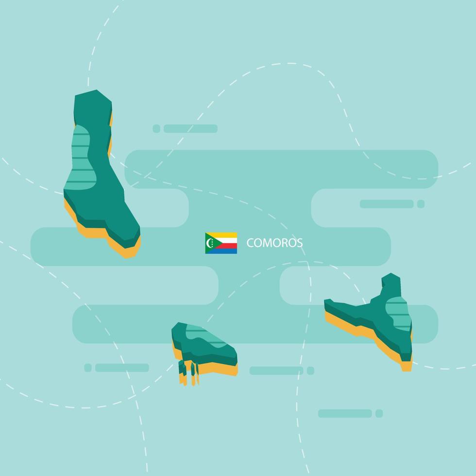 Mapa vectorial 3d de cabo verde con nombre y bandera del país sobre fondo verde claro y guion. vector