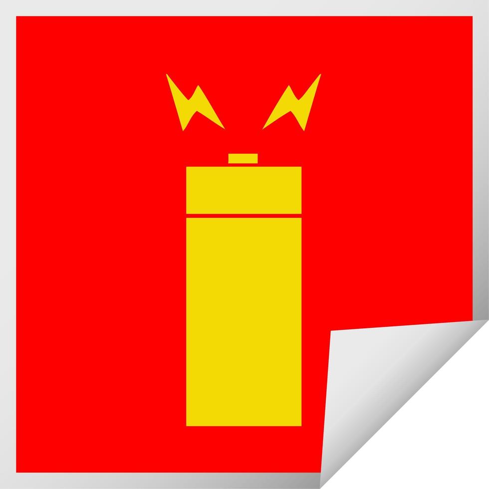 square peeling sticker cartoon old battery vector