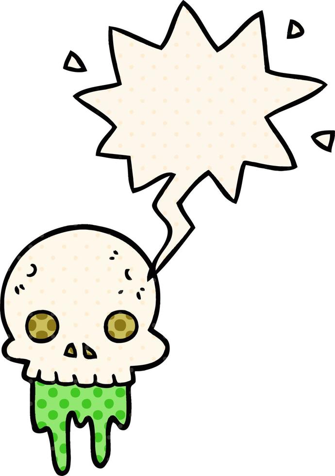 cartoon spooky halloween skull and speech bubble in comic book style vector