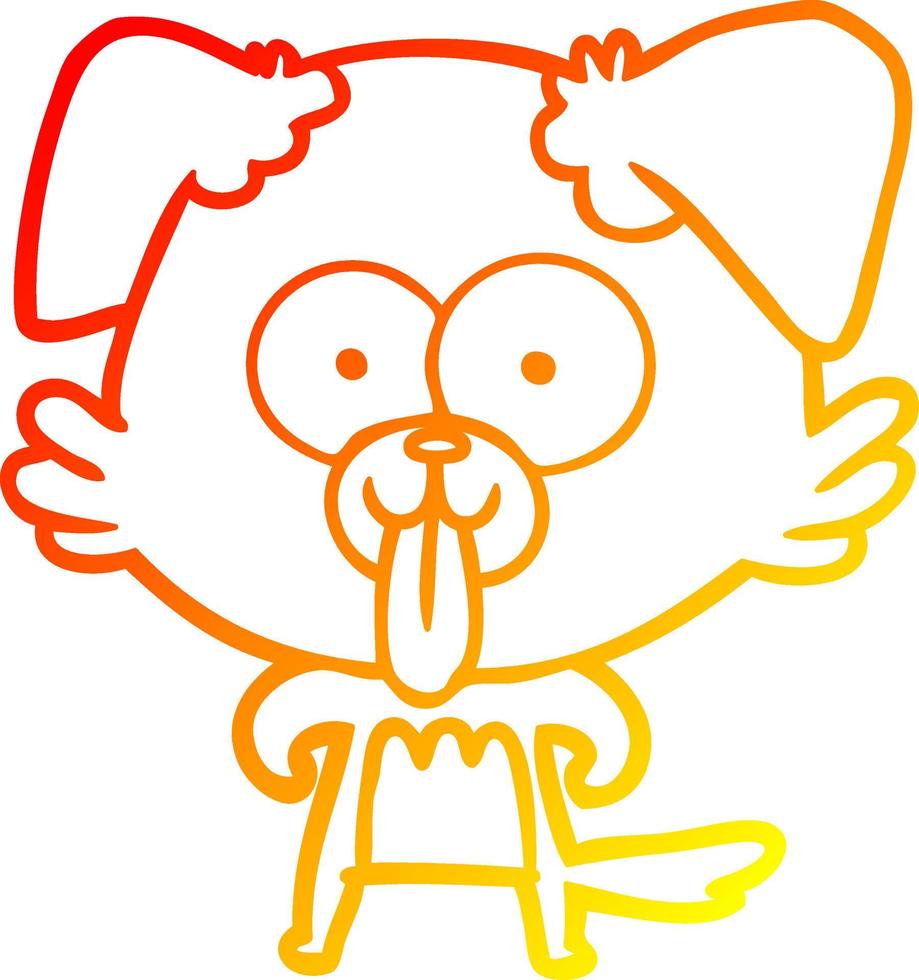 dibujo de línea de gradiente cálido perro de dibujos animados con la lengua fuera vector