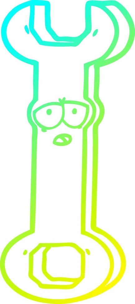 cold gradient line drawing cartoon spanner vector