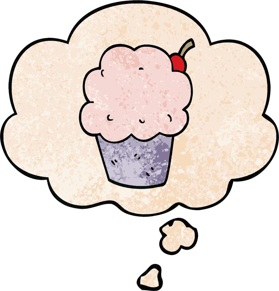 cartoon cupcake and thought bubble in grunge texture pattern style vector