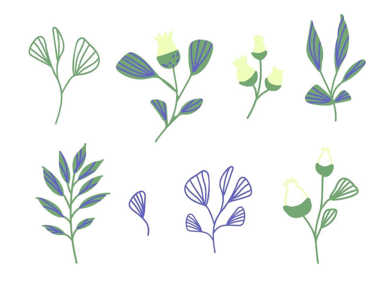 Hand drawn set rustic flowers doodle for decorative design. Floral illustration vector. vector
