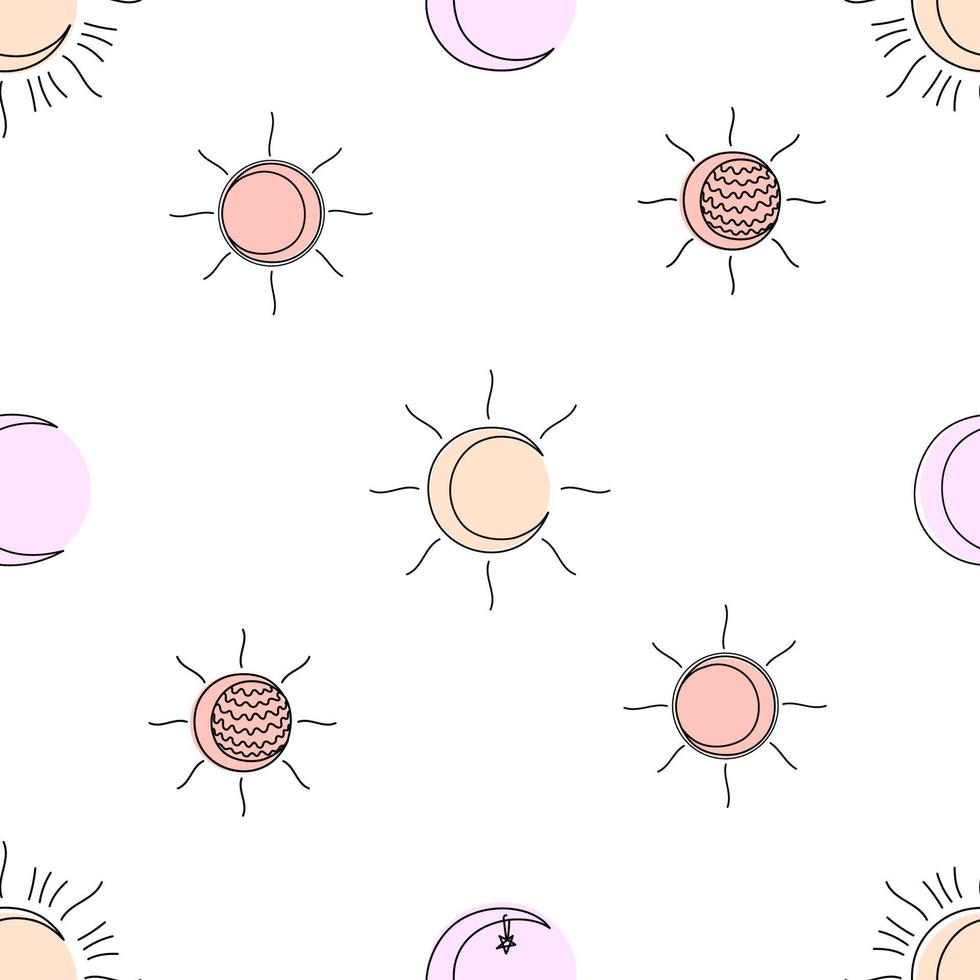 Seamless pattern with sun and moon. vector