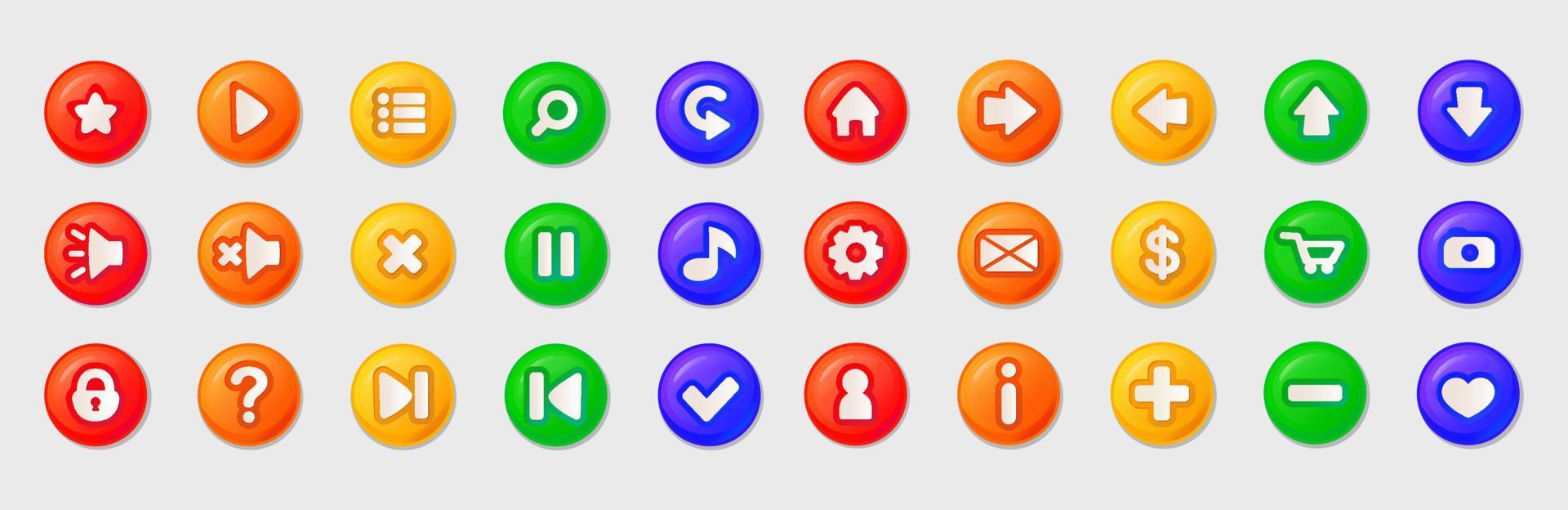 botones multicolores para juegos. estilo de dibujos animados vector