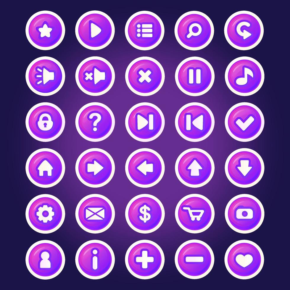 purple buttons for games. cartoon style vector
