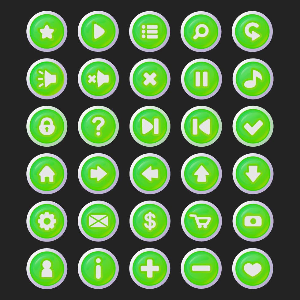 botones verdes para juegos. estilo de dibujos animados vector