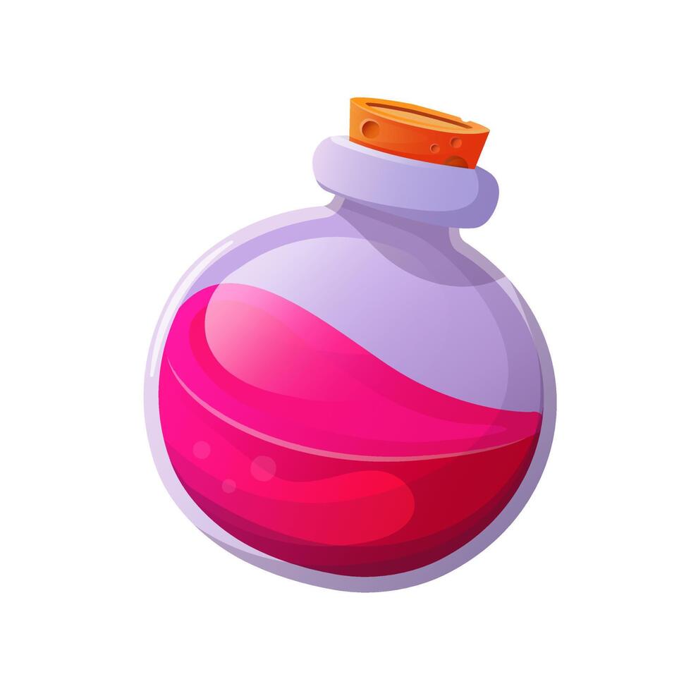 Magic potion. Cartoon game interface elements, alchemist bottles with elixir vector