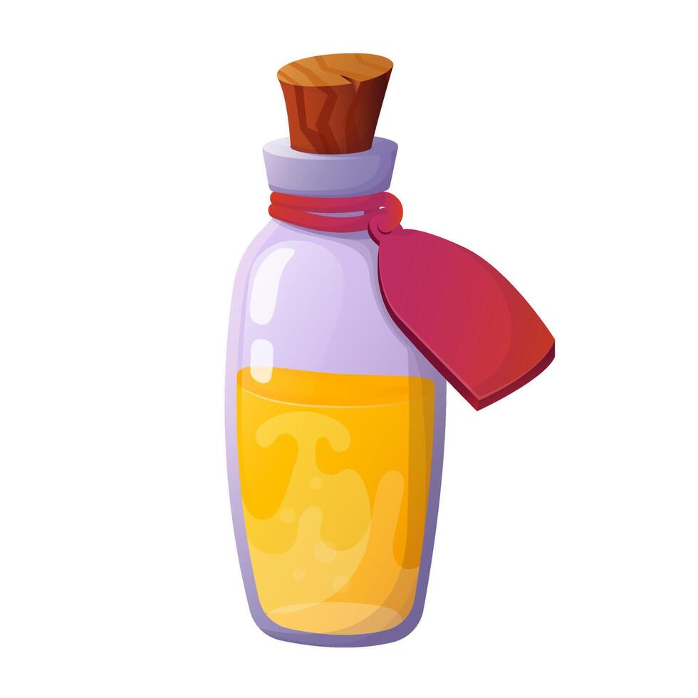 poción mágica. elementos de interfaz de juego de dibujos animados, botellas de alquimista con elixir vector