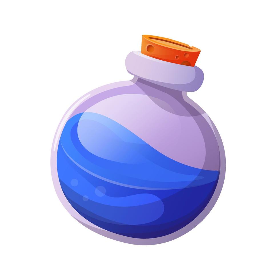 Magic potion. Cartoon game interface elements, alchemist bottles with elixir vector
