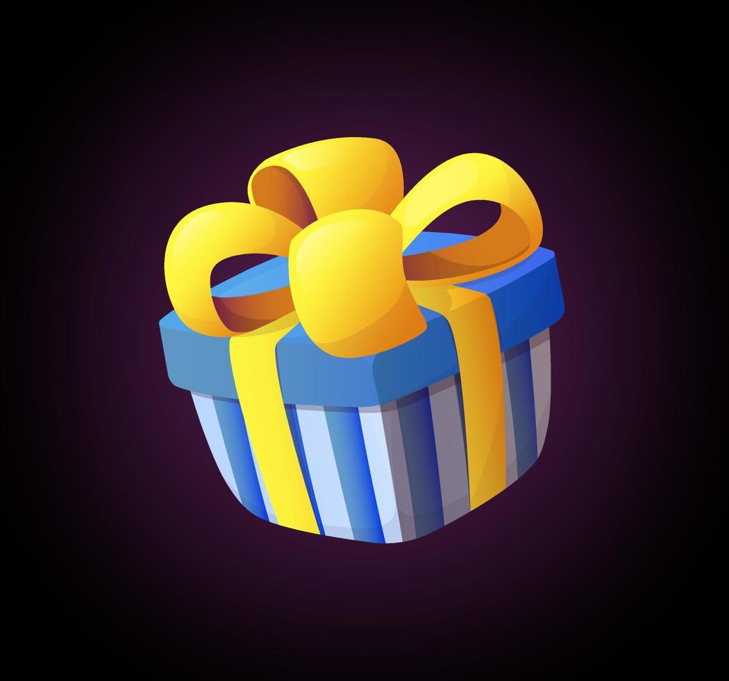 Blue and yellow Gift box icon for game interfaces. Award vector icon. Receiving rewards in the game.