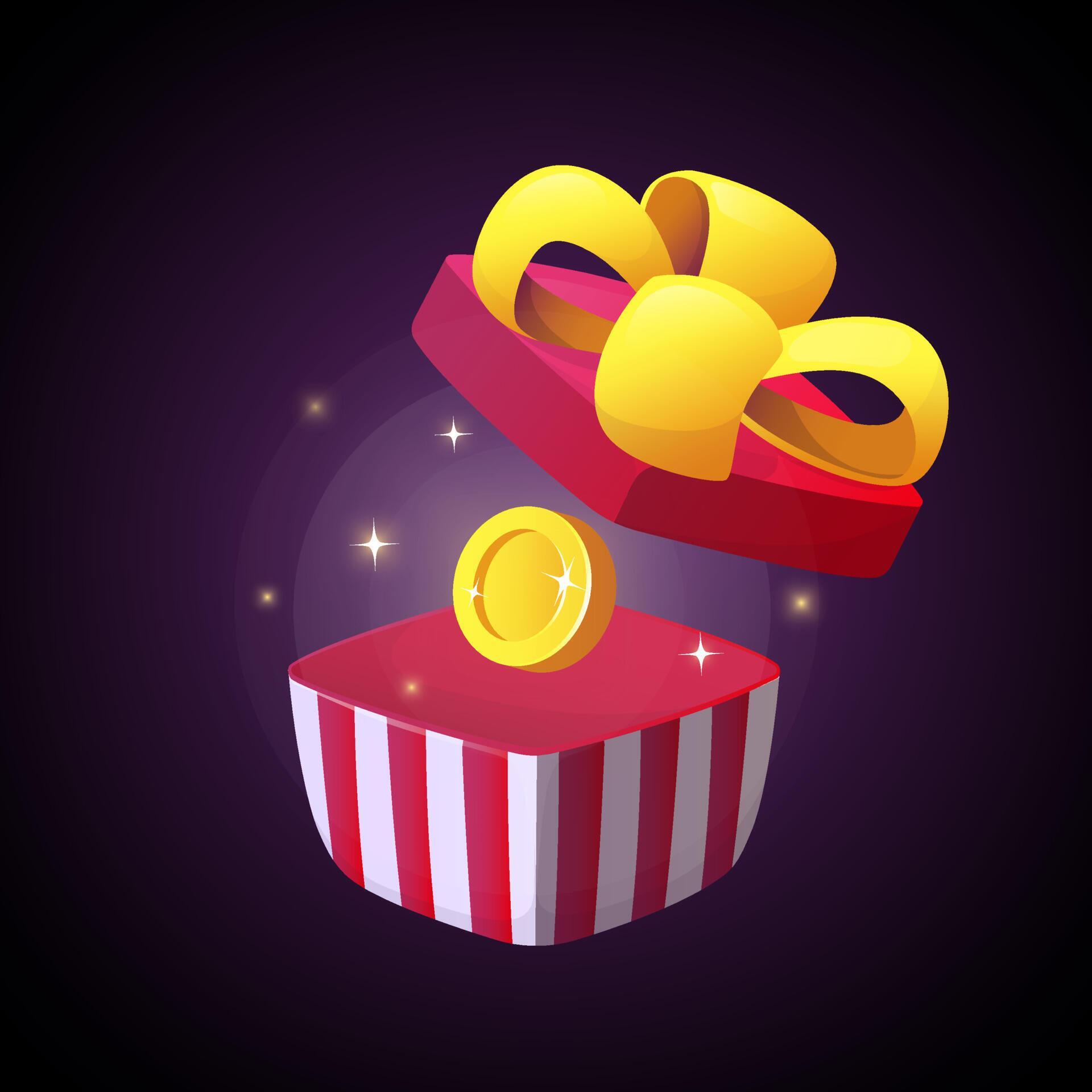 Gift box for game interfaces. Award vector icon. Receiving rewards in