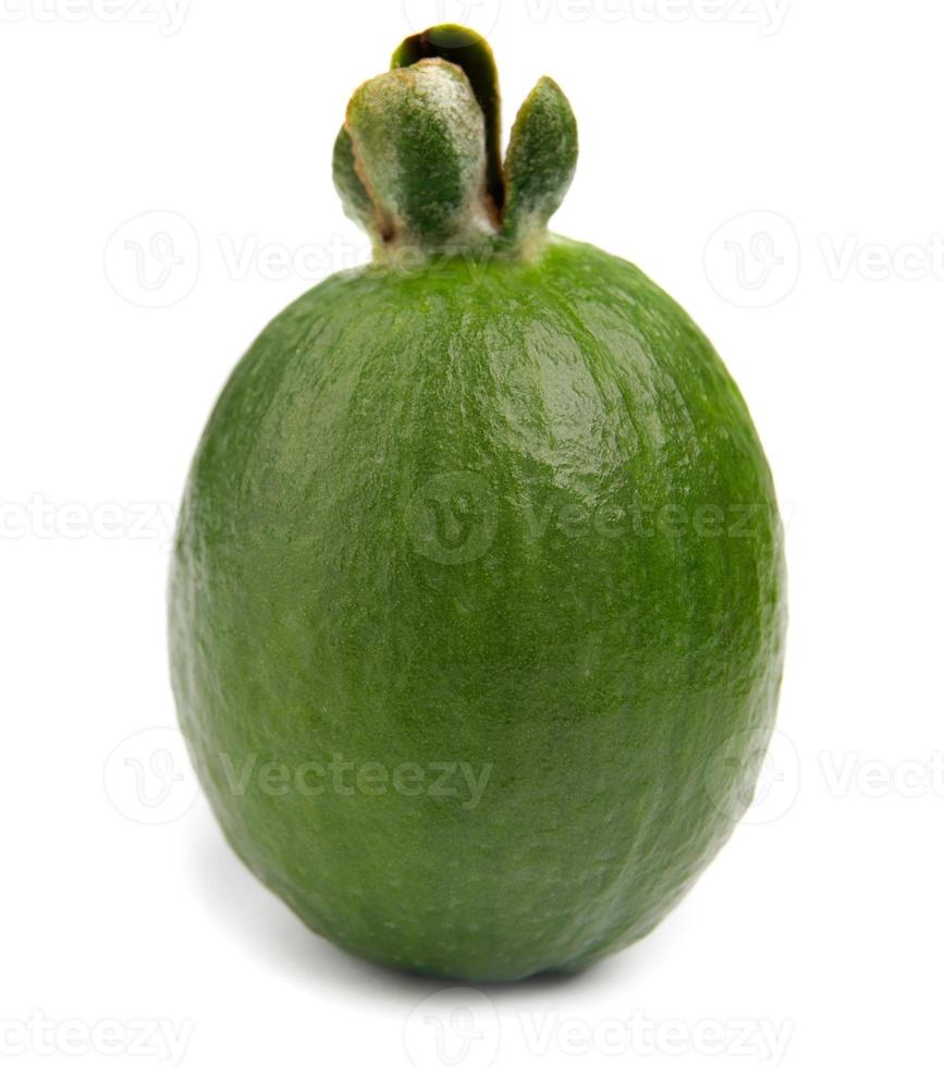 Fresh green feijoa on a white background, isolated. Tropical fruit feijoa whole photo