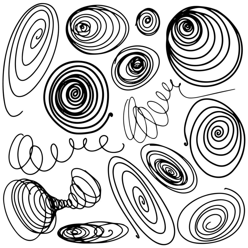 Set of vector lines, spirals and strokes in doodle style.