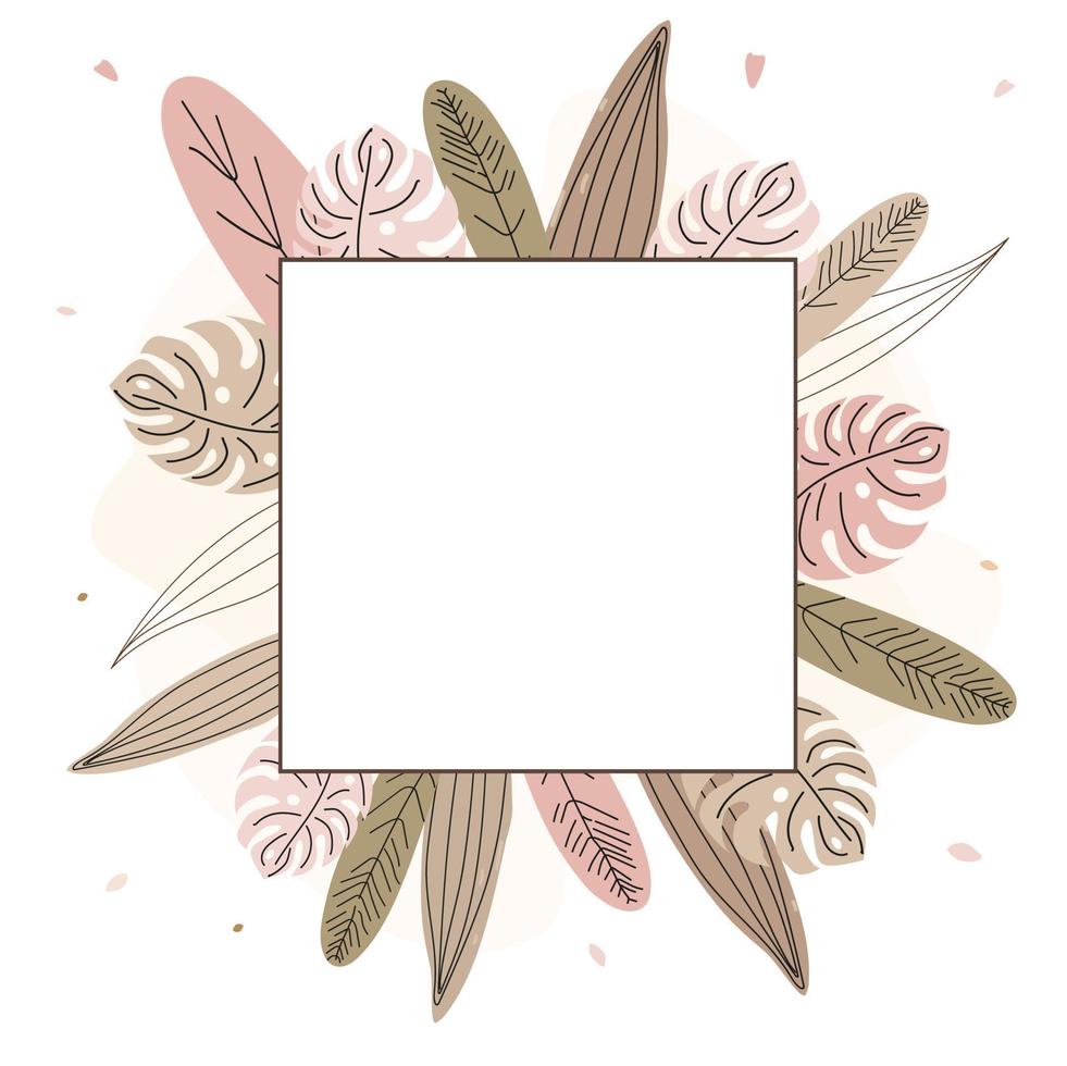 A square floral-tropical frame for social networks in the style of a doodle. vector