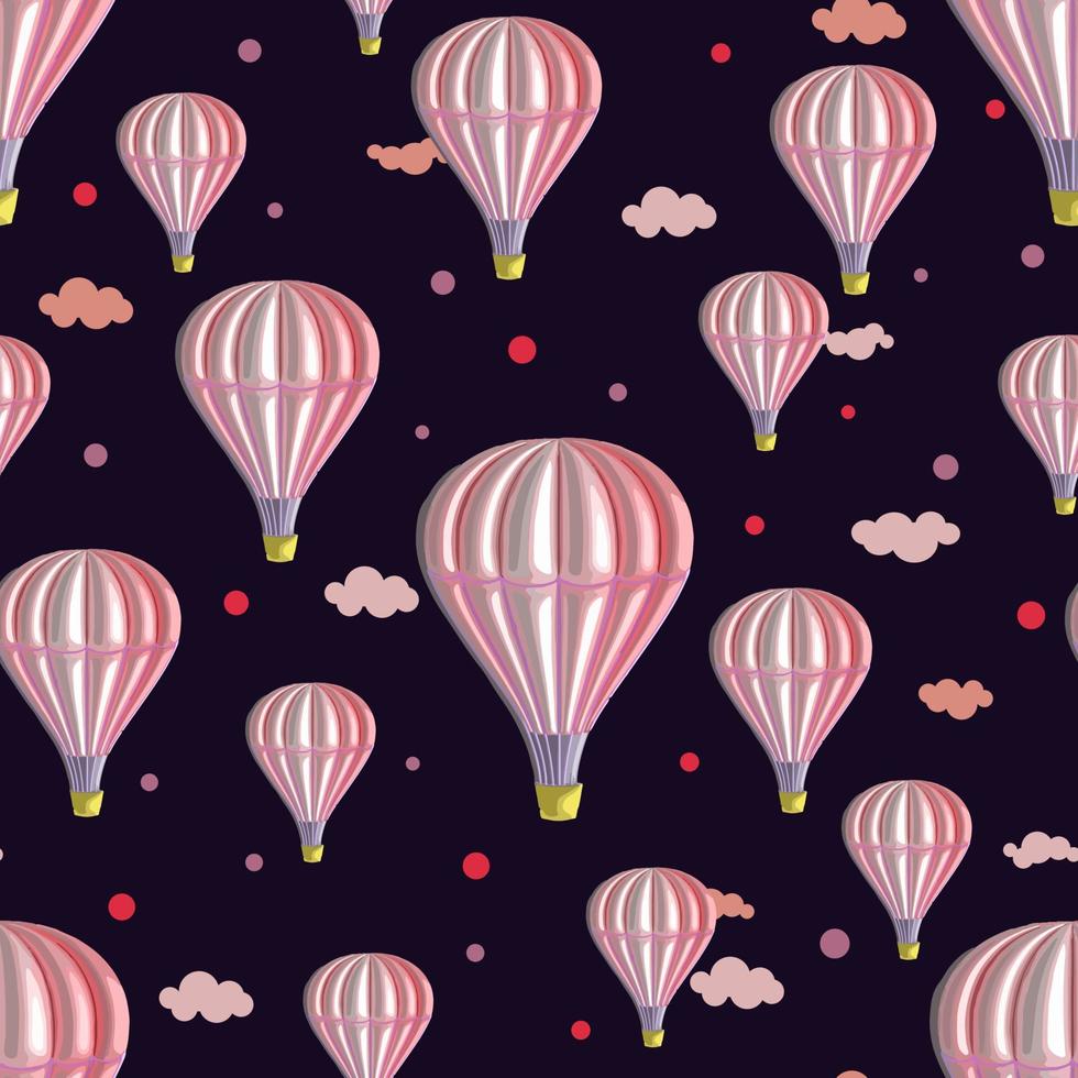 Vector seamless pattern with hot air balloon 3d in 3d style on white background.