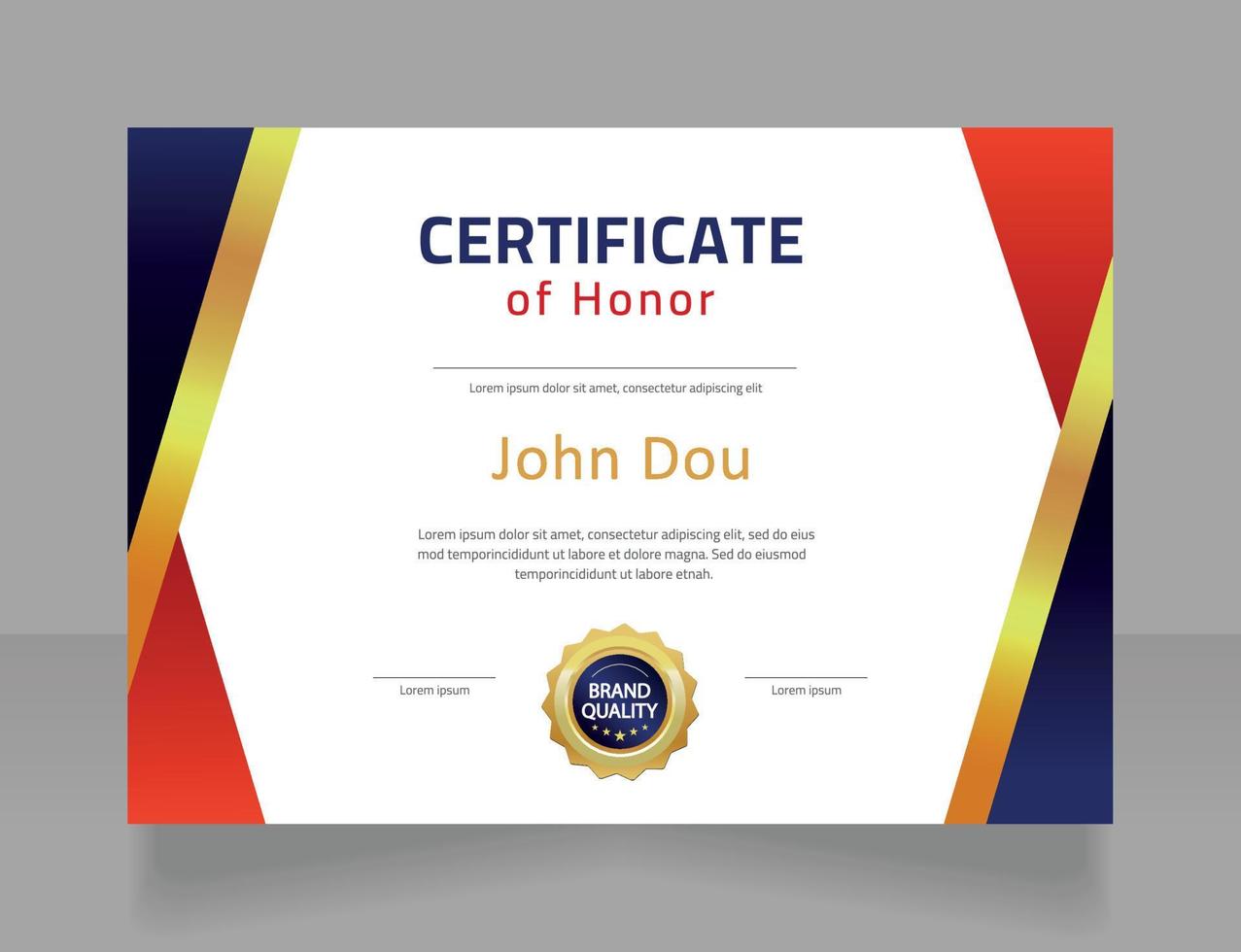 Honour Certificate For Winning Championship Design Template Vector