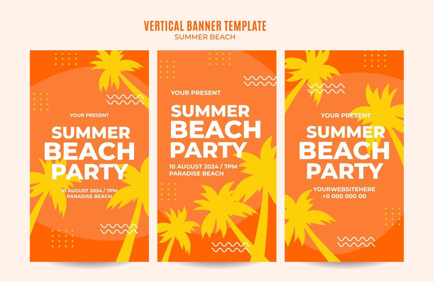 día de verano: banner web de fiesta en la playa para afiches verticales de medios sociales, banner, área espacial y fondo vector