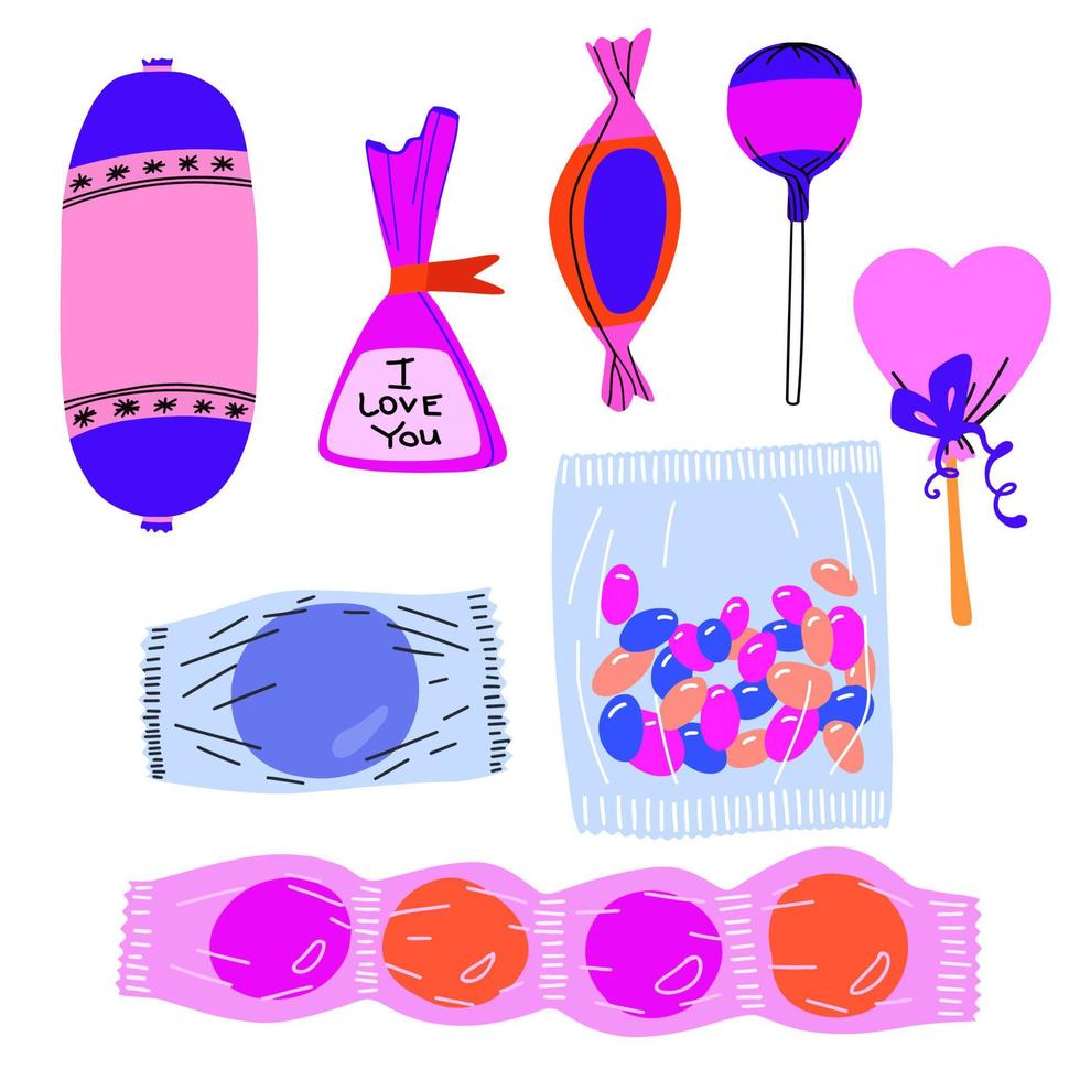 Vector set of sweets drawn in doodle style.