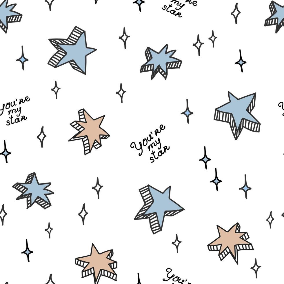 Modern sketch design template with colorful seamless pattern stars wrapping on white background. vector