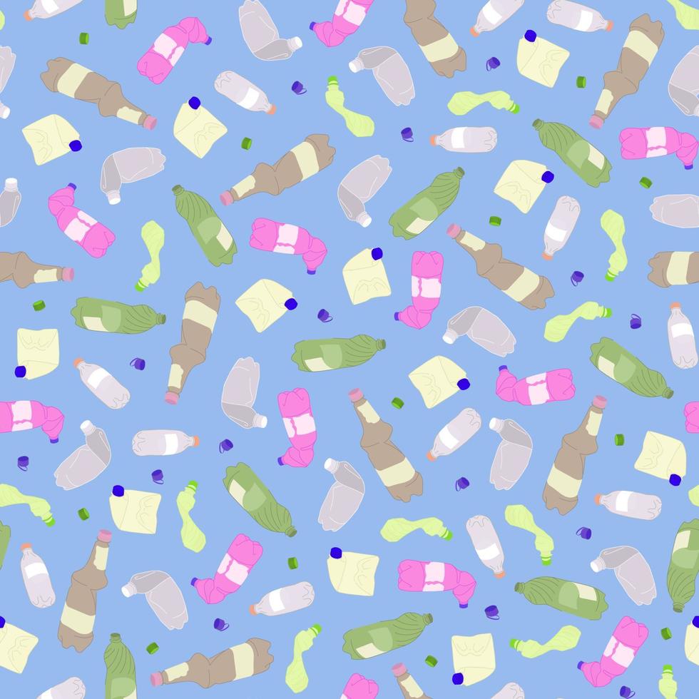 Set of crumpled plastic bottles vector illustration. The concept of saving the planet and collecting plastic waste for recycling.