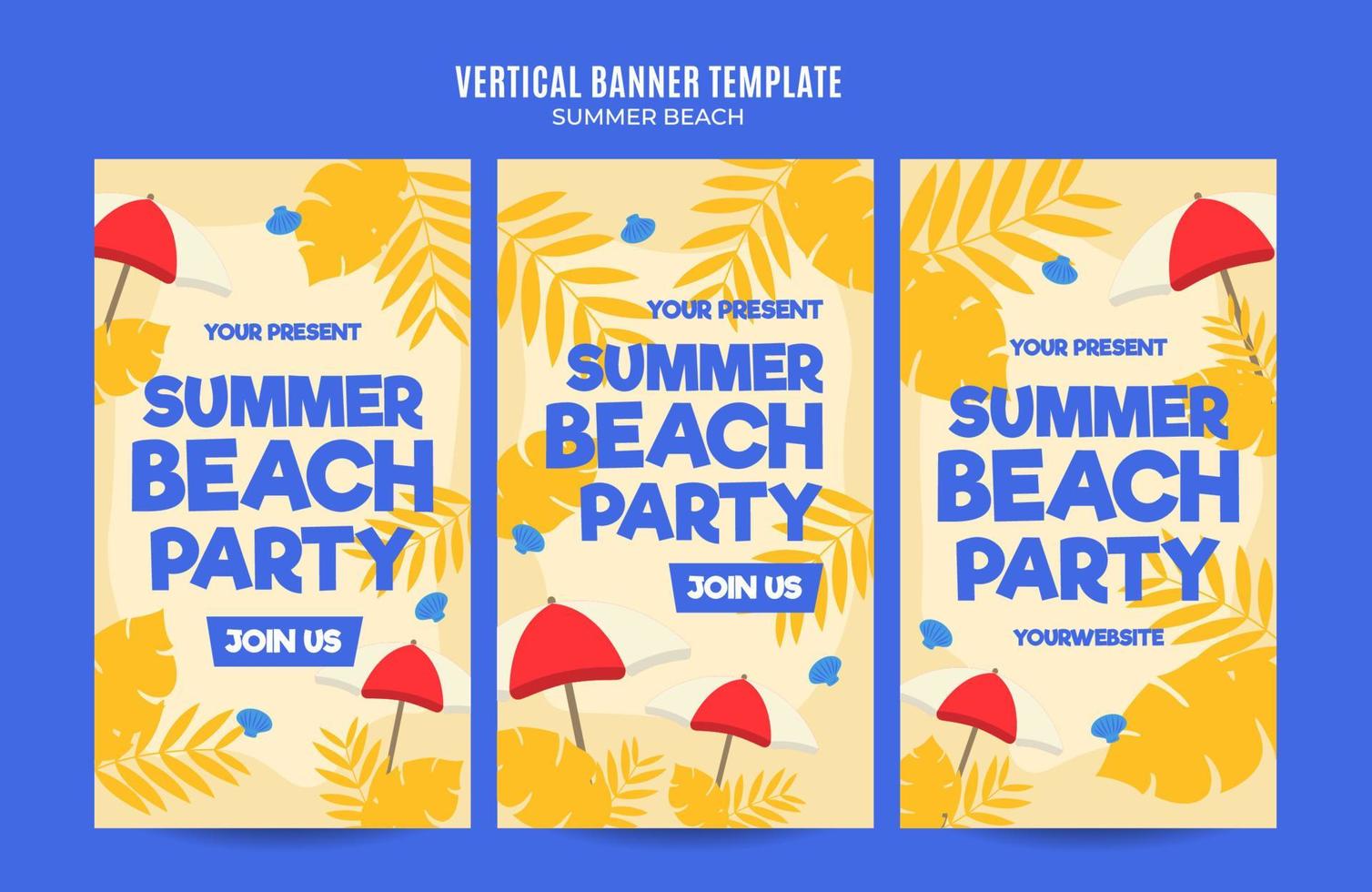 día de verano: banner web de fiesta en la playa para afiches verticales de medios sociales, banner, área espacial y fondo vector