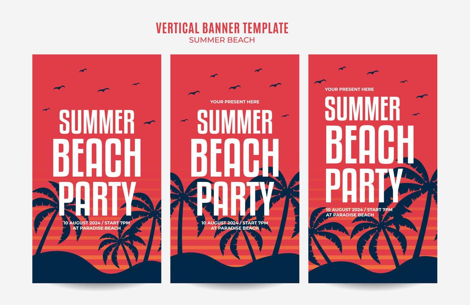 día de verano: banner web de fiesta en la playa para afiches verticales de medios sociales, banner, área espacial y fondo vector
