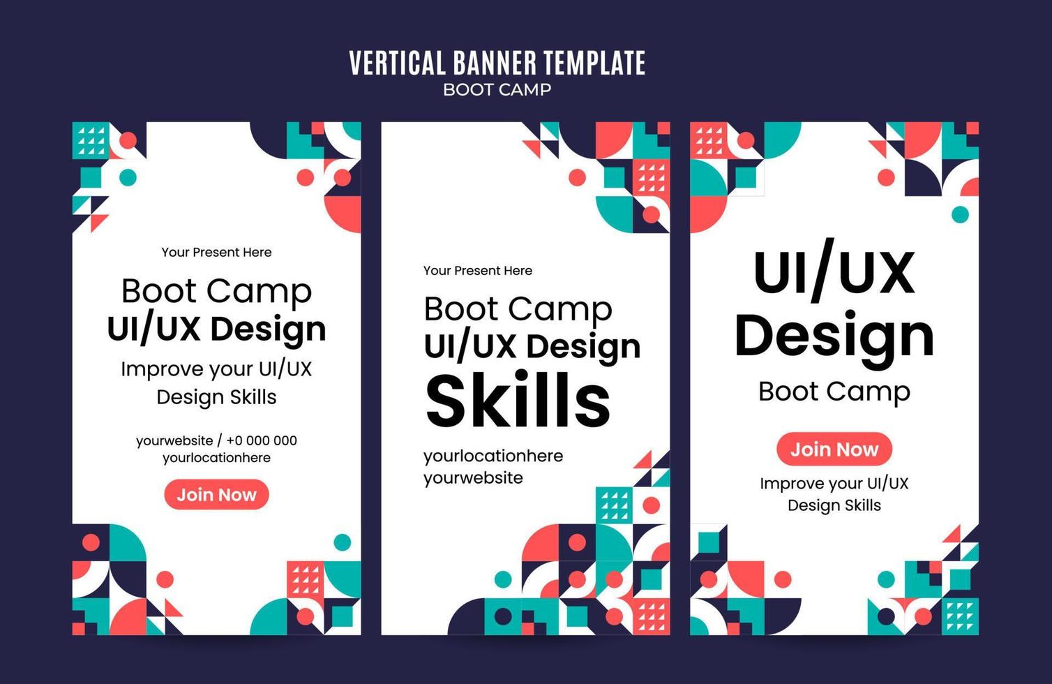 Modern Geometry - Bootcamp Web Banner for Social Media Vertical Poster, banner, space area and background vector