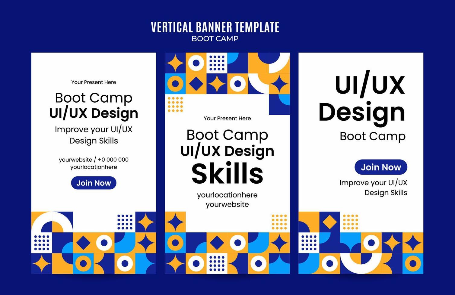 Modern Geometry - Bootcamp Web Banner for Social Media Vertical Poster, banner, space area and background vector