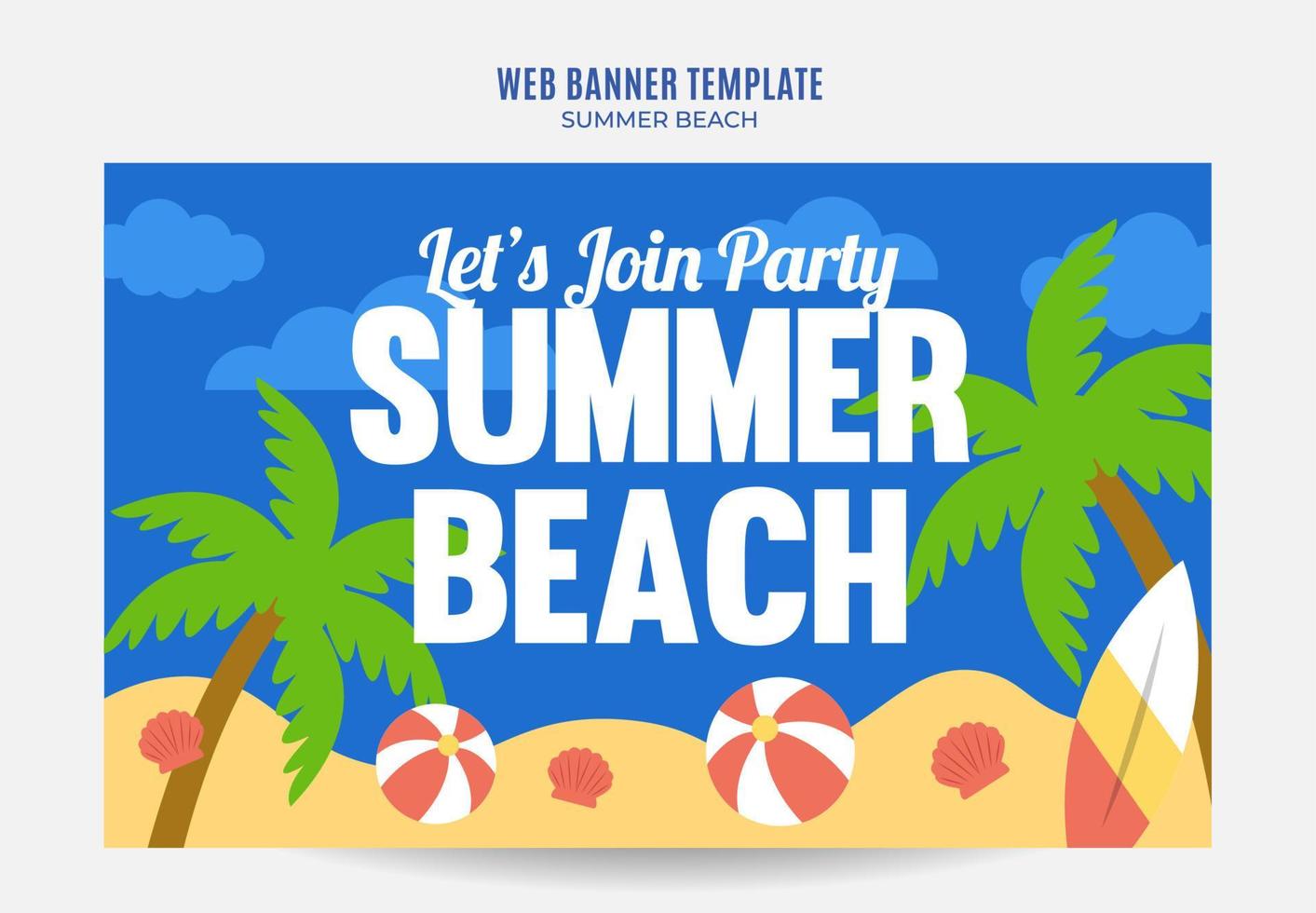 Summer Day - Beach Party Web Banner for Social Media Poster, banner, space area and background vector