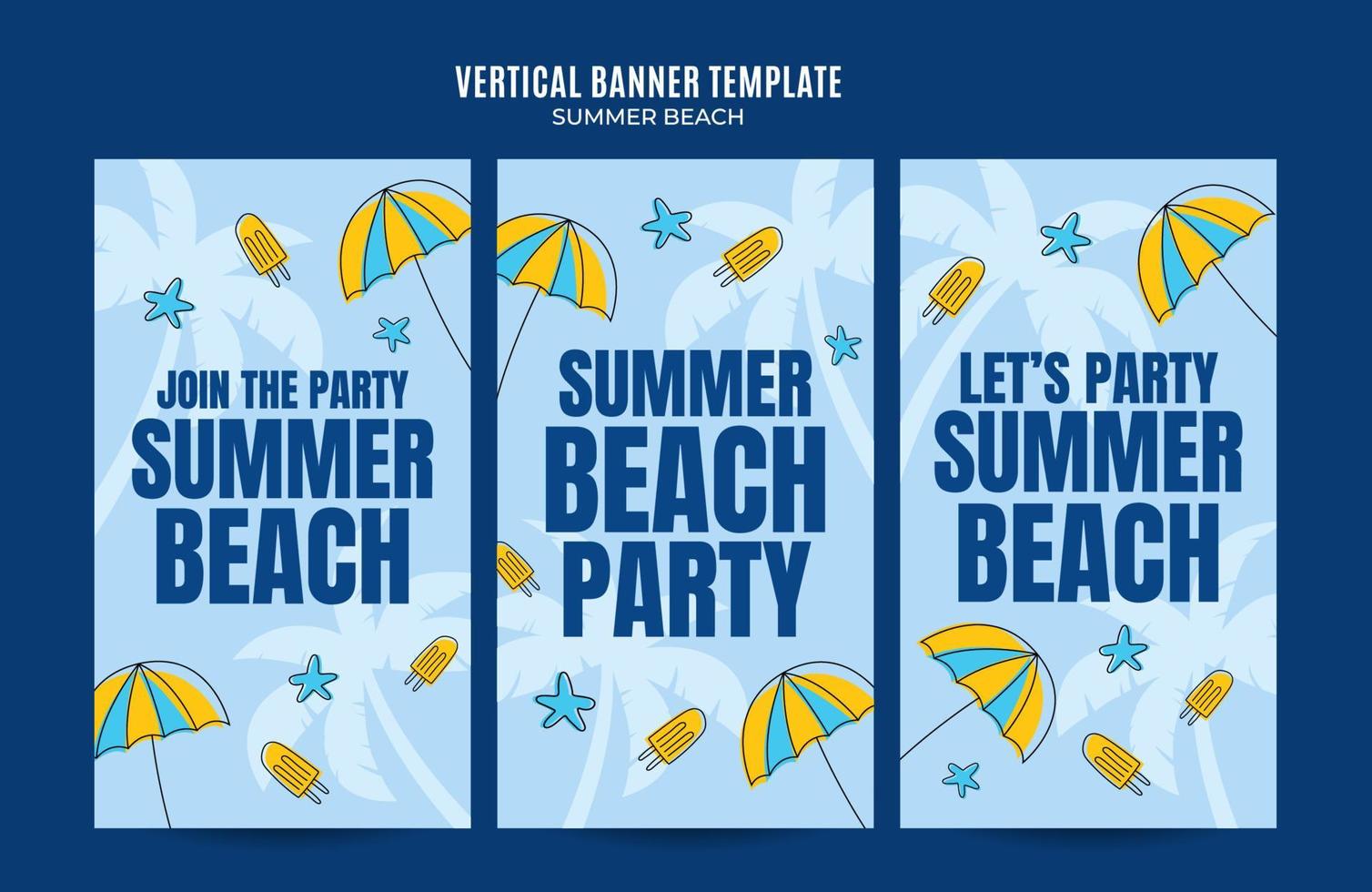 día de verano: banner web de fiesta en la playa para afiches verticales de medios sociales, banner, área espacial y fondo vector