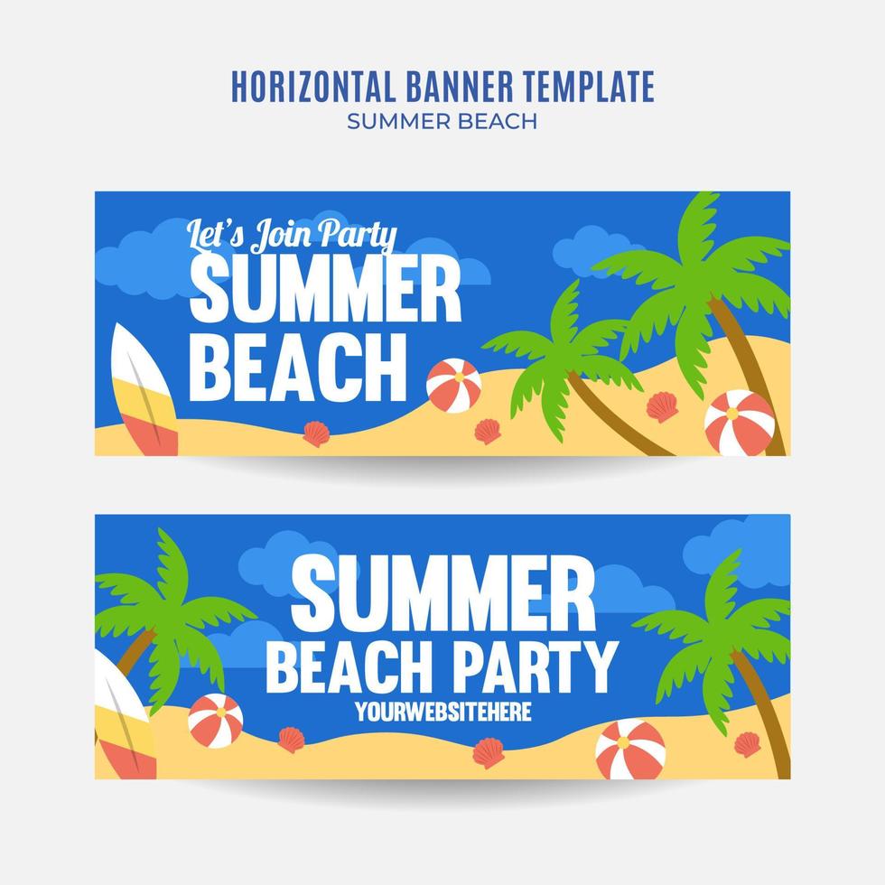 Summer Day - Beach Party Web Banner for Social Media Horizontal Poster, banner, space area and background vector