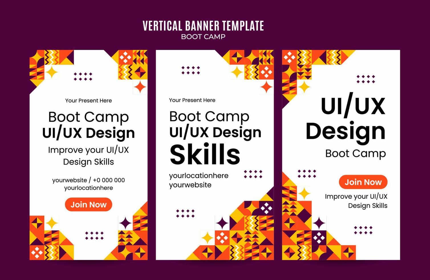 geometría moderna - banner web bootcamp para afiche vertical de medios sociales, banner, área espacial y fondo vector
