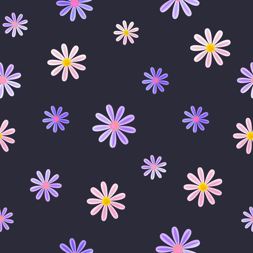 Seamless pattern with flowers on a dark background. vector