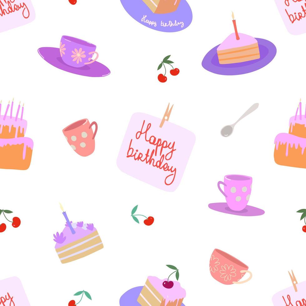 Seamless pattern for birthday and holiday tea party. vector