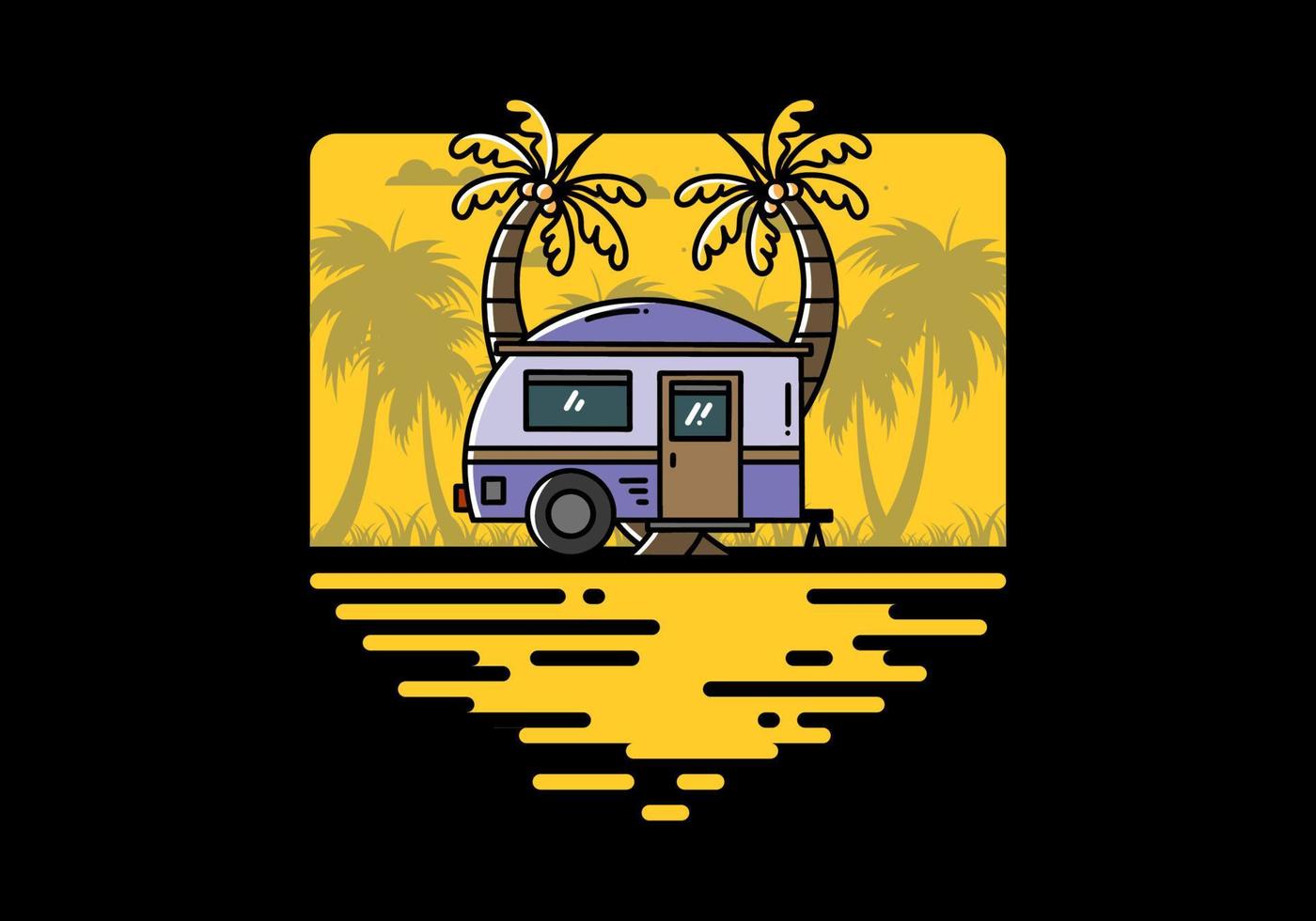 Teardrop camper and coconut tree illustration design vector