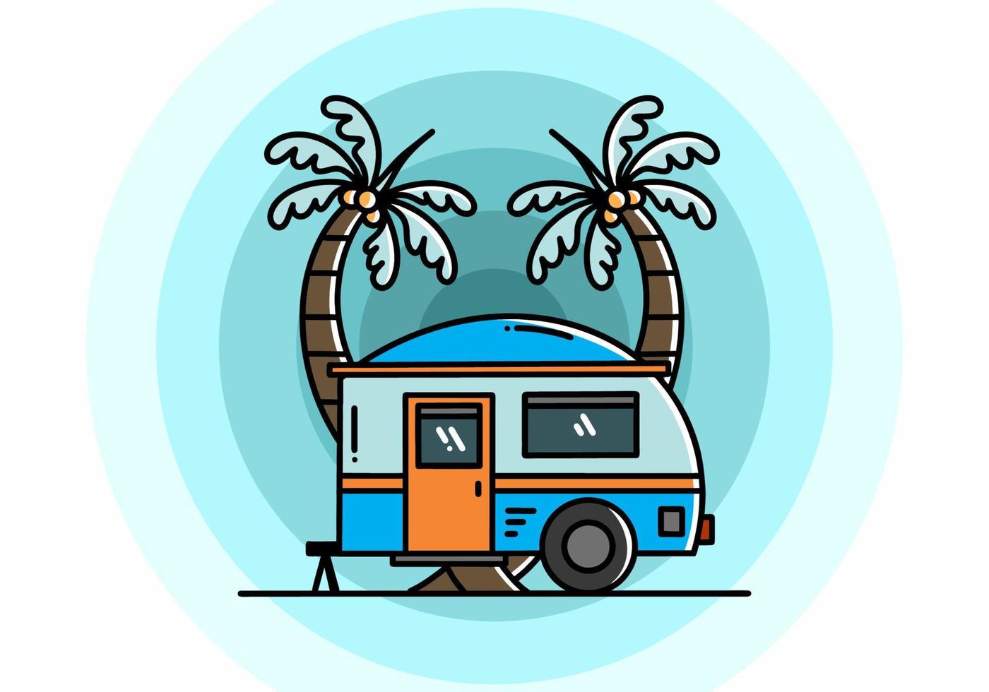 diseño de ilustración de árbol de coco y caravana en forma de lágrima vector