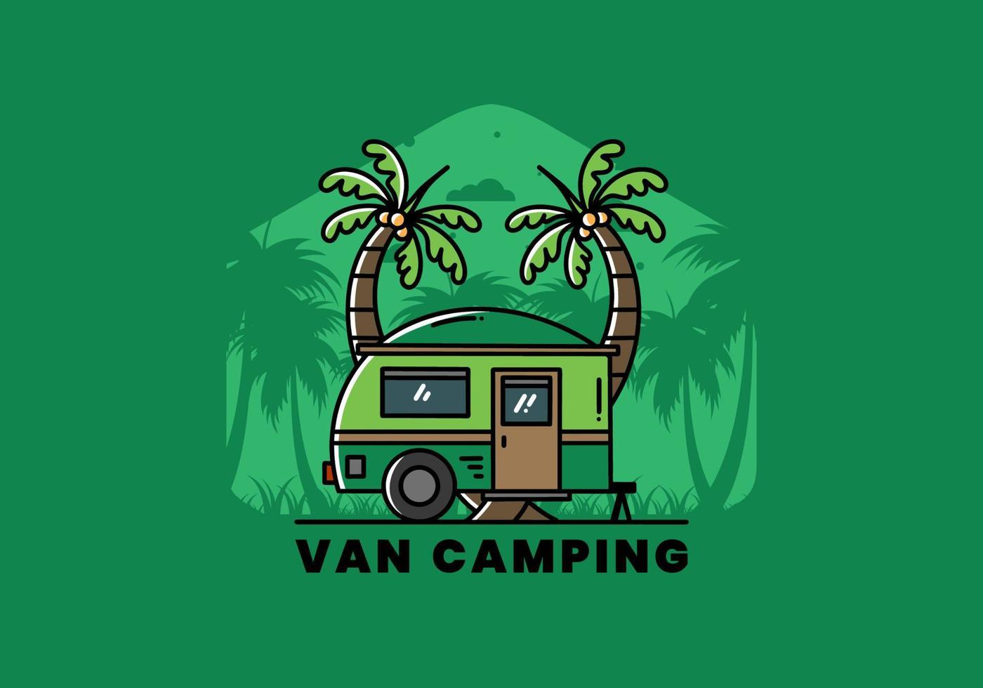 Teardrop camper and coconut tree illustration design vector