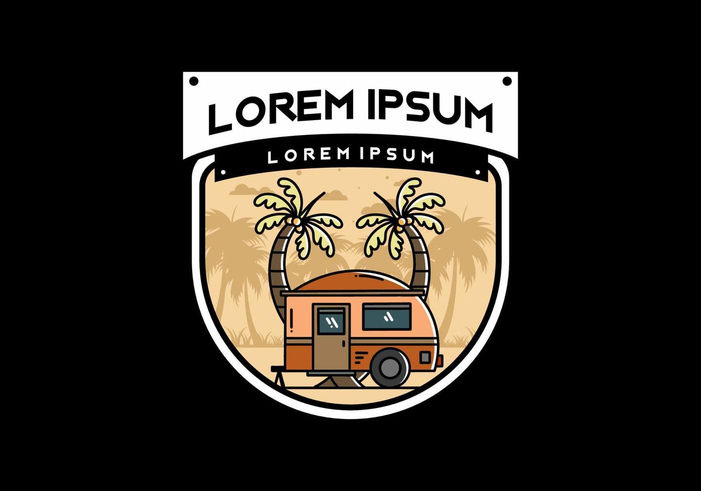 Teardrop camper and coconut tree illustration design vector